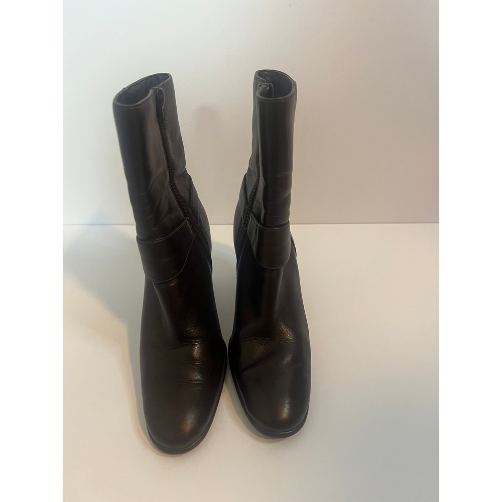 Etienne Aigner Yarden Dark Brown Leather Ankle Boots Block Heel Womens 8M